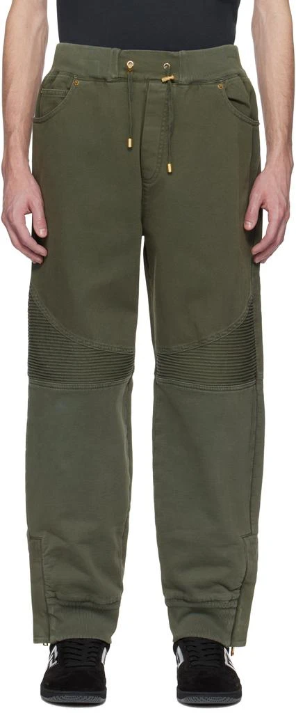 Balmain Khaki Loose-Fit Jersey 
Denim Trousers