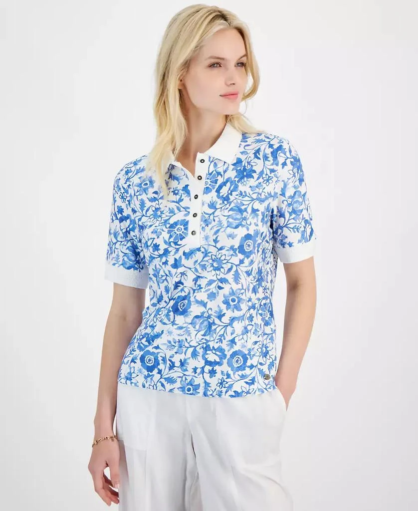 Tommy Hilfiger Women's Indigo Garden Printed Polo Top 1