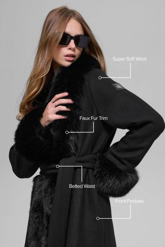 Alo Faux Fur Trimmed Longline Coat - Black 2