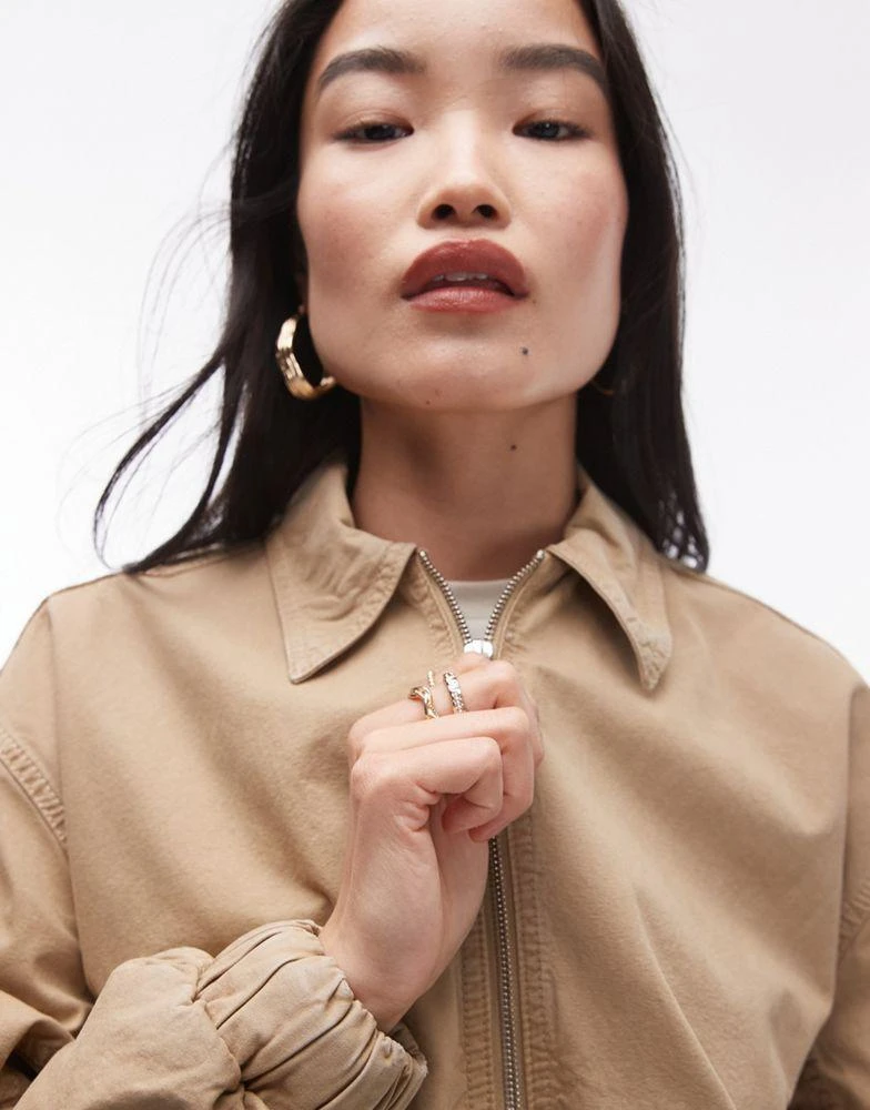 Topshop Topshop oversized cotton collar bomber jacket in stone 4