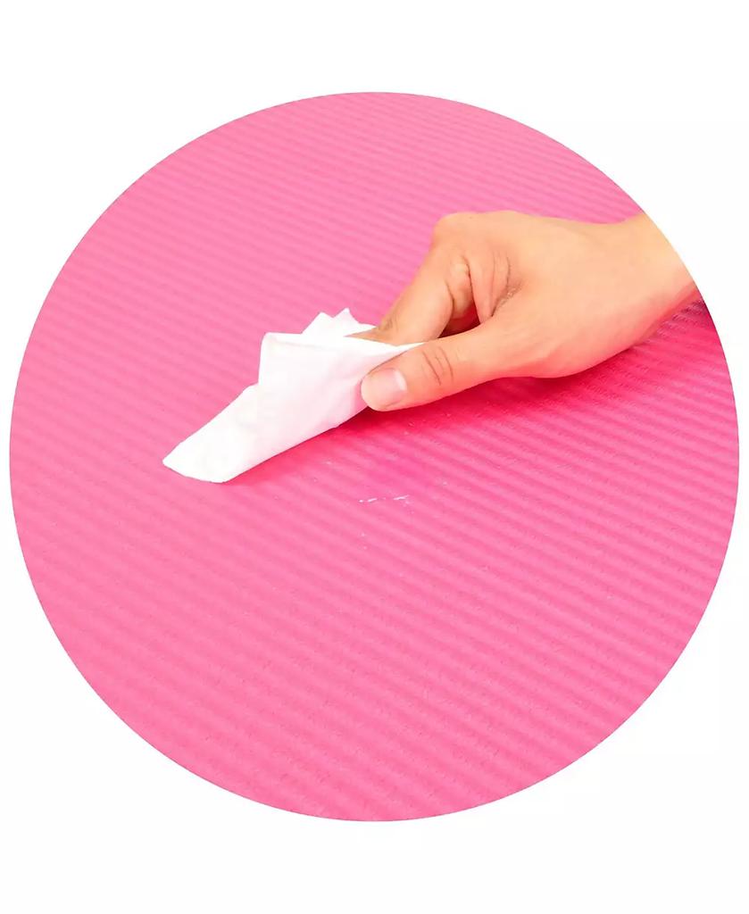 Signature Fitness 1" Extra Thick Exercise Fitness Yoga Mat w/ Carry Strap, Pink