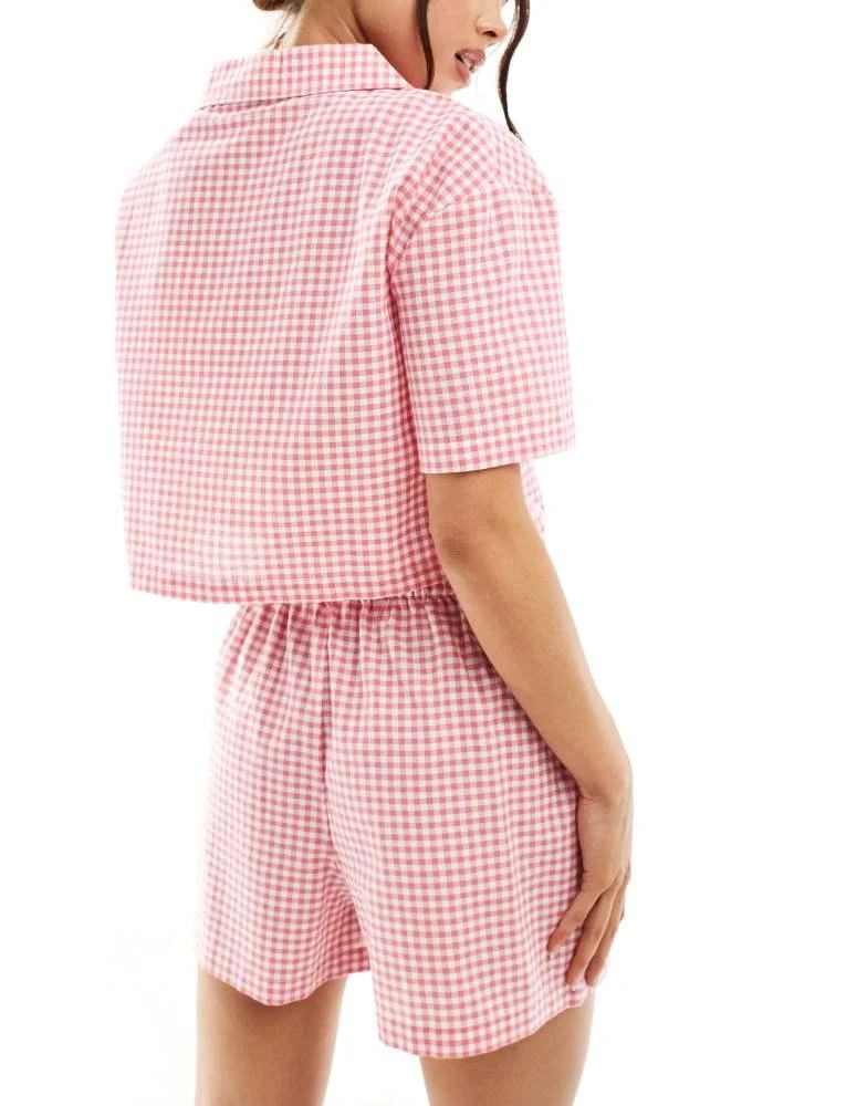 Luna Luna super cropped pyjama shirt in cheescloth check in red 3
