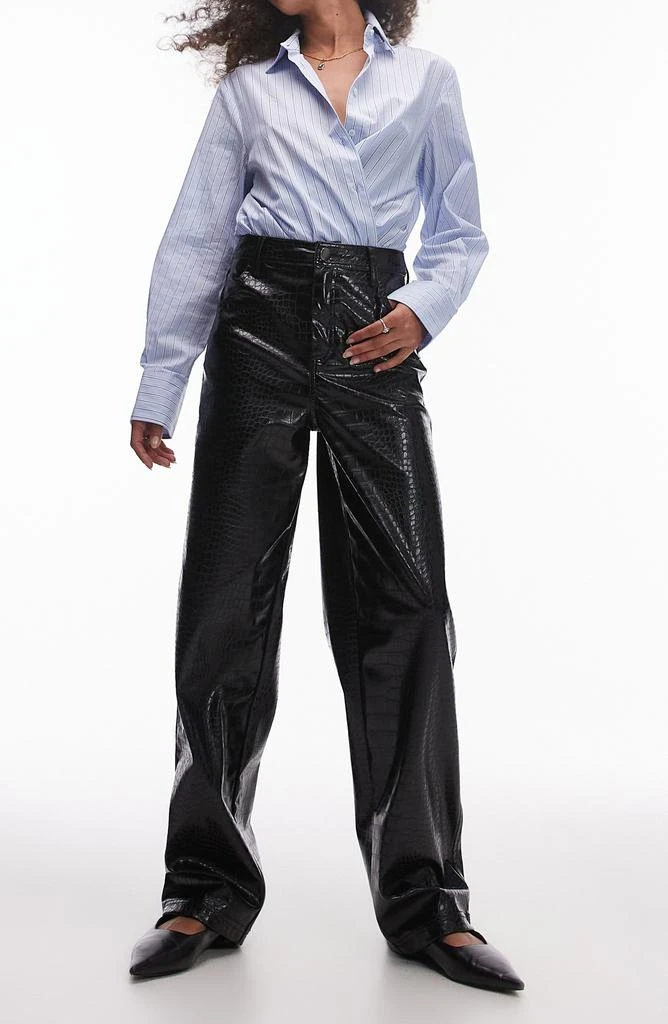 Topshop Wide Leg Croc Embossed Faux Leather Pants 1