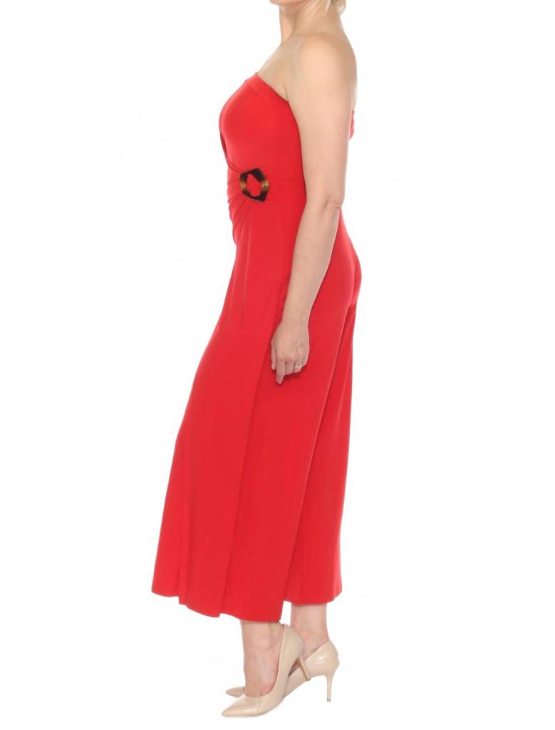 JOSEPH RIBKOFF Strapless Wrap Front Cropped Jumpsuit In Radiant Red
