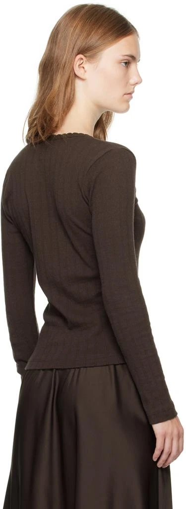 LESET Brown Pointelle Slim Fit Long Sleeve T-shirt 3