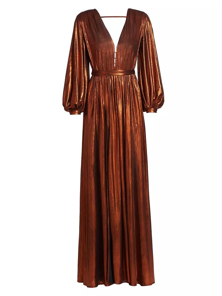 BRONX AND BANCO Zoe Metallic Blouson-Sleeve Gown 1