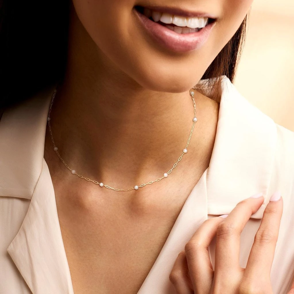 RS Pure by Ross-Simons 3-4mm Cultured Pearl and 14kt Yellow Gold Paper Clip Link Station Necklace 2