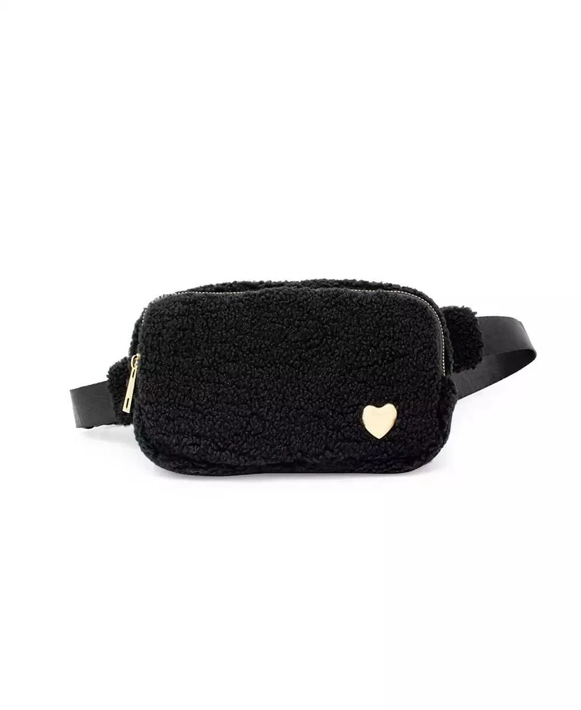 Tiny Treats + Zomi Gems Girls Fuzzy Belt Bag with Heart for Kids, Black
