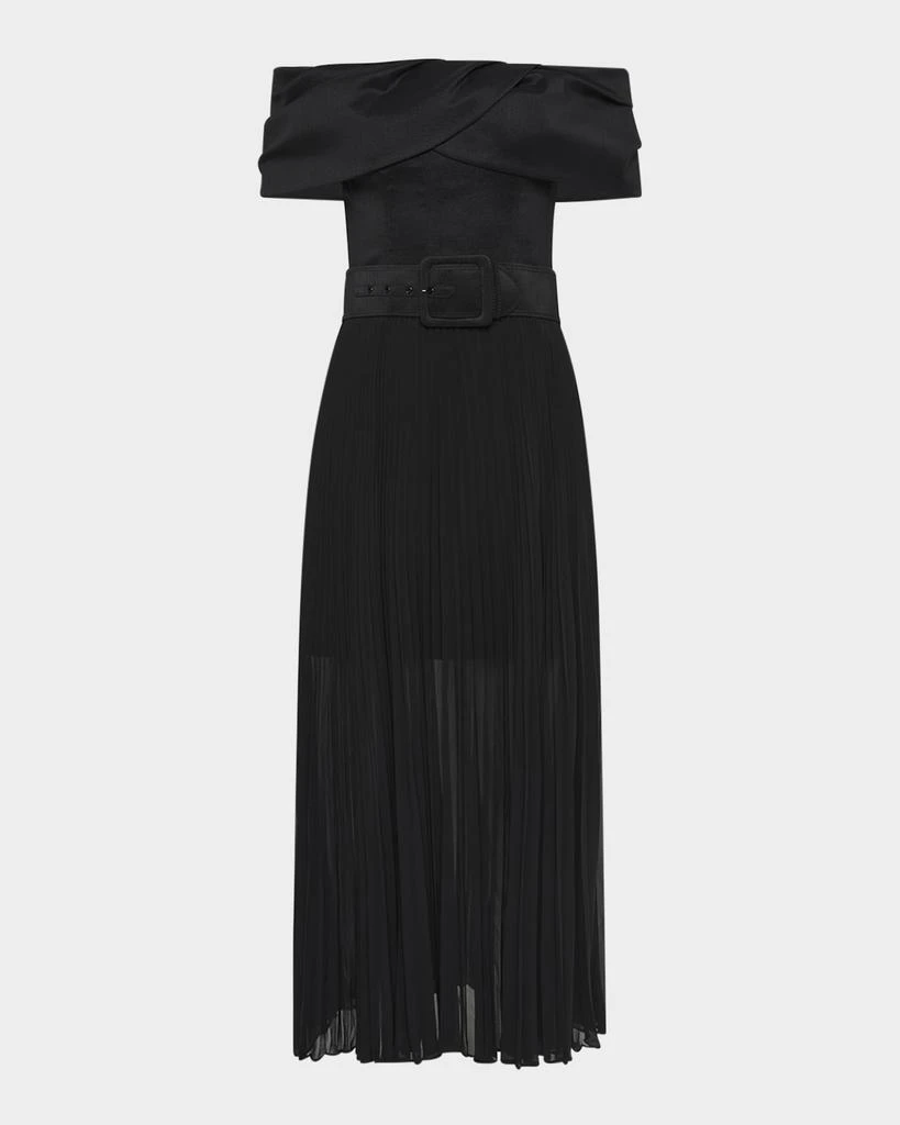 REBECCA VALLANCE Emilie Pleated Off-Shoulder Midi Dress 1