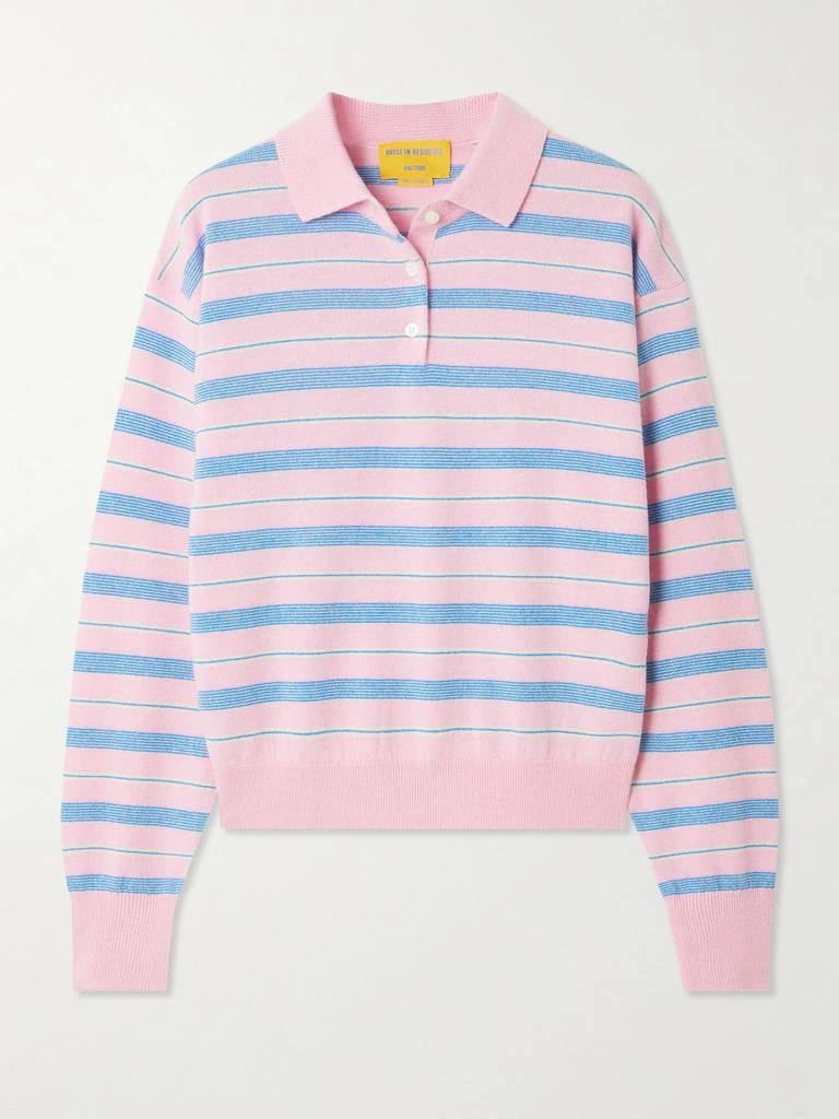 Guest In Residence Collegiate Striped Cashmere Polo Sweater - Baby pink