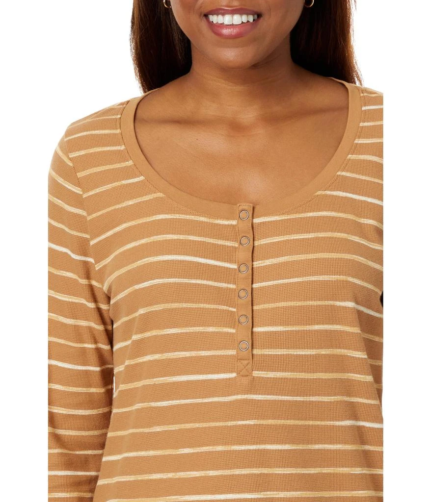 L.L.BEAN Unshrinkable Mini Waffle Henley Long Sleeve Stripe 3