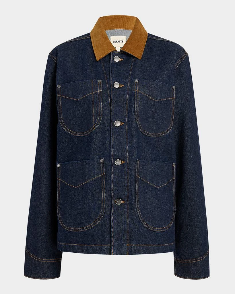 Khaite Wyatt Corduroy-Collar Denim Jacket