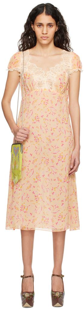 Anna Sui Orange Floral Midi Dress