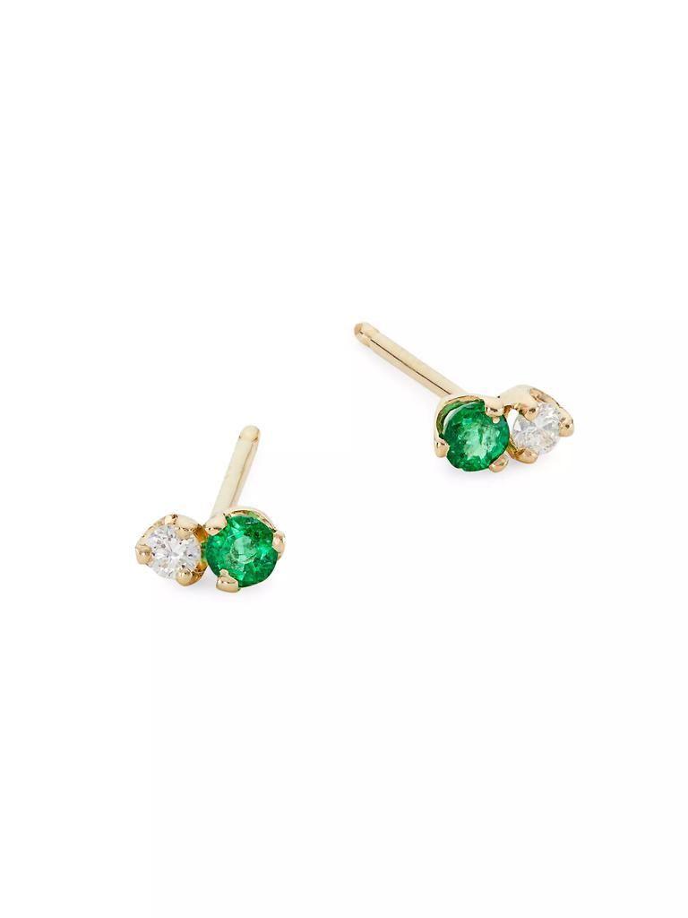 Zoë Chicco 14K Yellow Gold, Emeralds & White Diamonds Stud Earrings