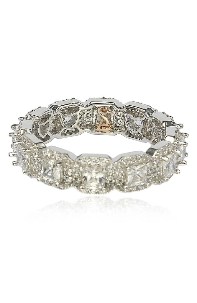 Suzy Levian Sterling Silver Asscher Cut White CZ Band Ring