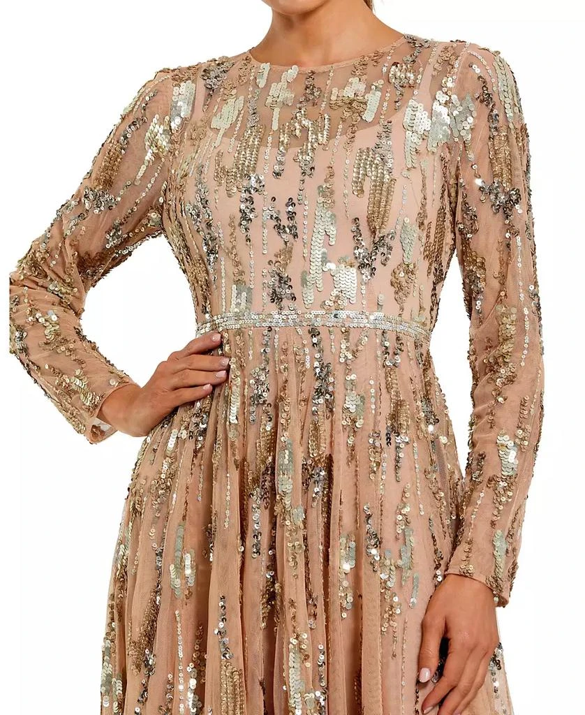 Mac Duggal Women
s Long Sleeve Mesh Embellished Evening Gown 3