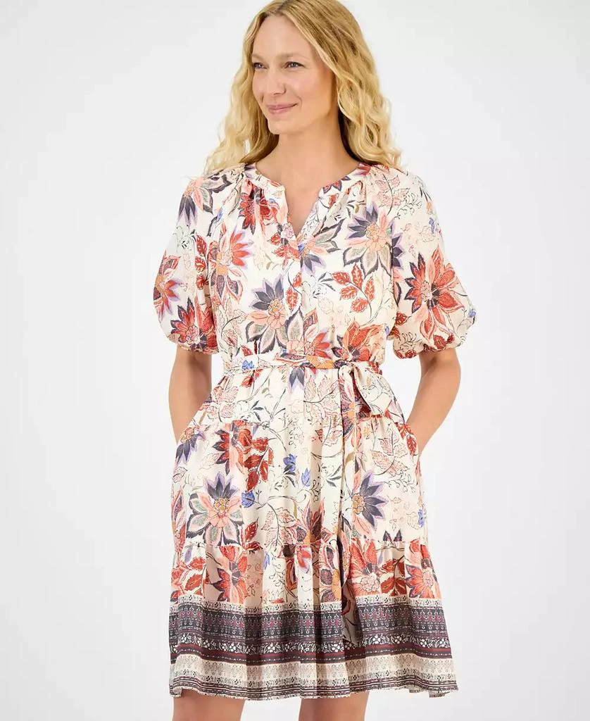 julia jordan Women's Printed Puff-Sleeve Tie-Waist Dress 4