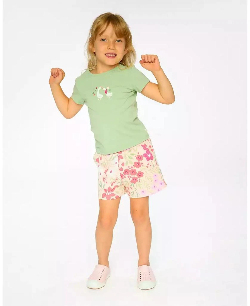 Deux par Deux Baby Girls French Terry Shorts Pink Printed Flowers 2