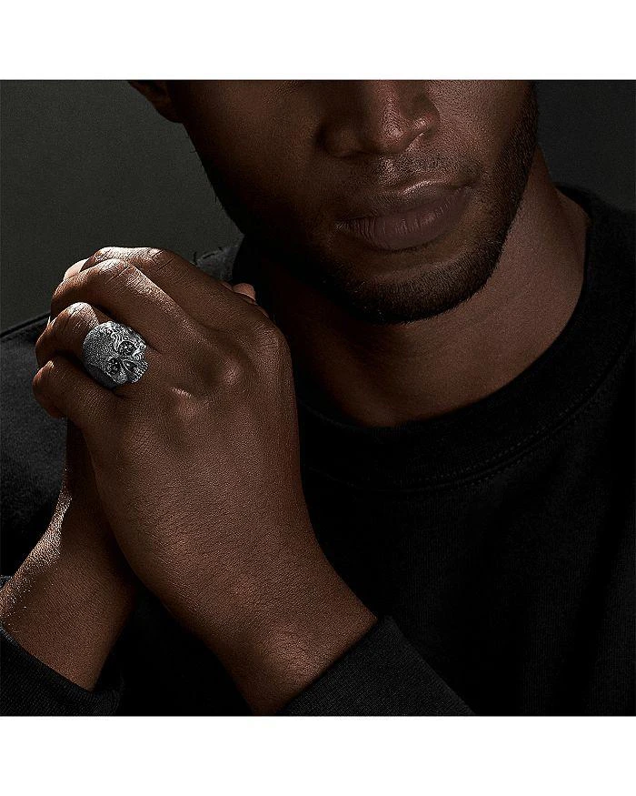 David Yurman Men's Sterling Silver Waves Black Pavé Diamond Skull Rings 2