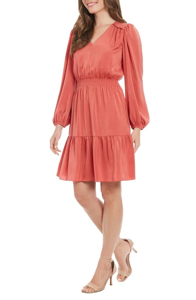 London Times Charm Long Sleeve Smocked Waist Minidress 1