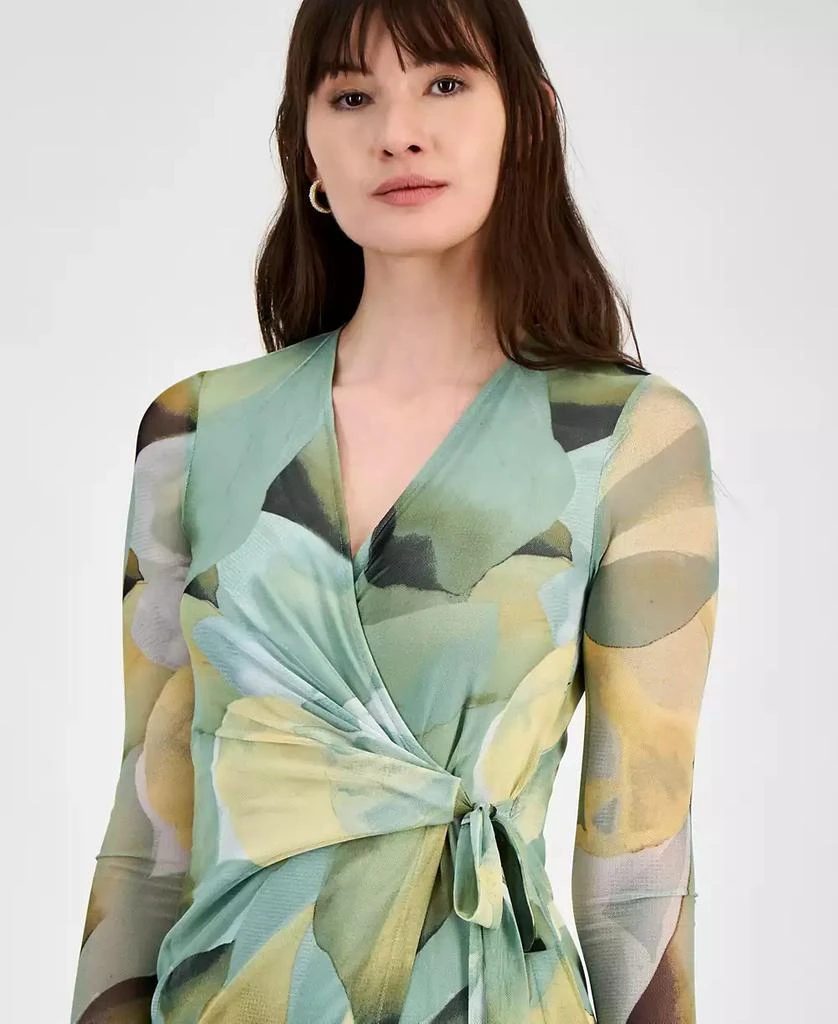 Anne Klein Petite Printed 3/4-Sleeve Mesh Wrap Dress 4