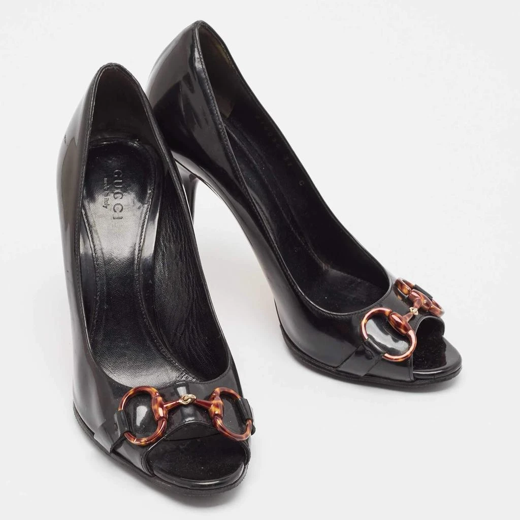 Gucci Gucci Black Patent Leather Horsebit Peep Toe Pumps Size 37 4