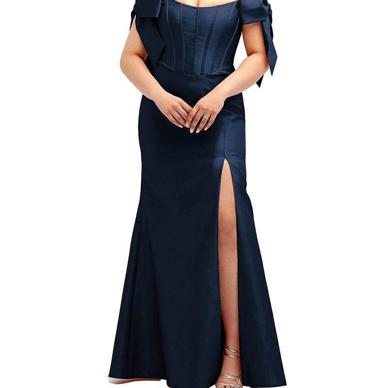 Alfred Sung Off-The-Shoulder Bow Satin Corset Dress With Fit And Flare Skirt D854
