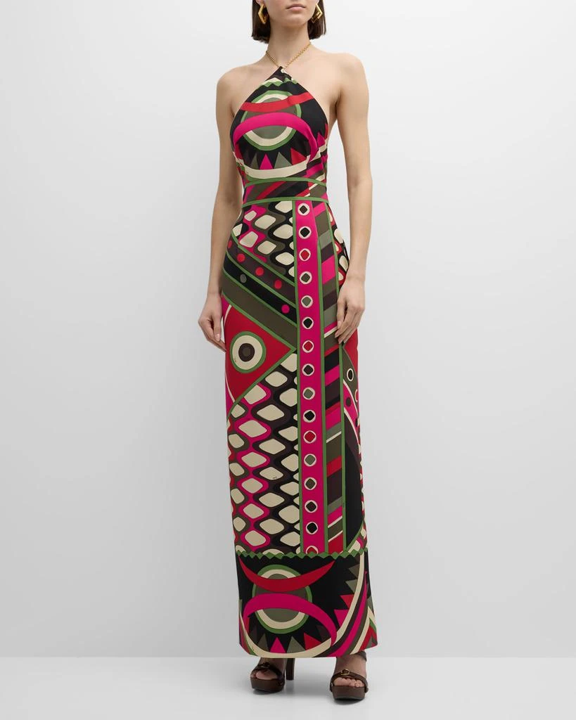 EMILIO PUCCI Foulard-Print Silk Backless Halter Maxi Dress 3