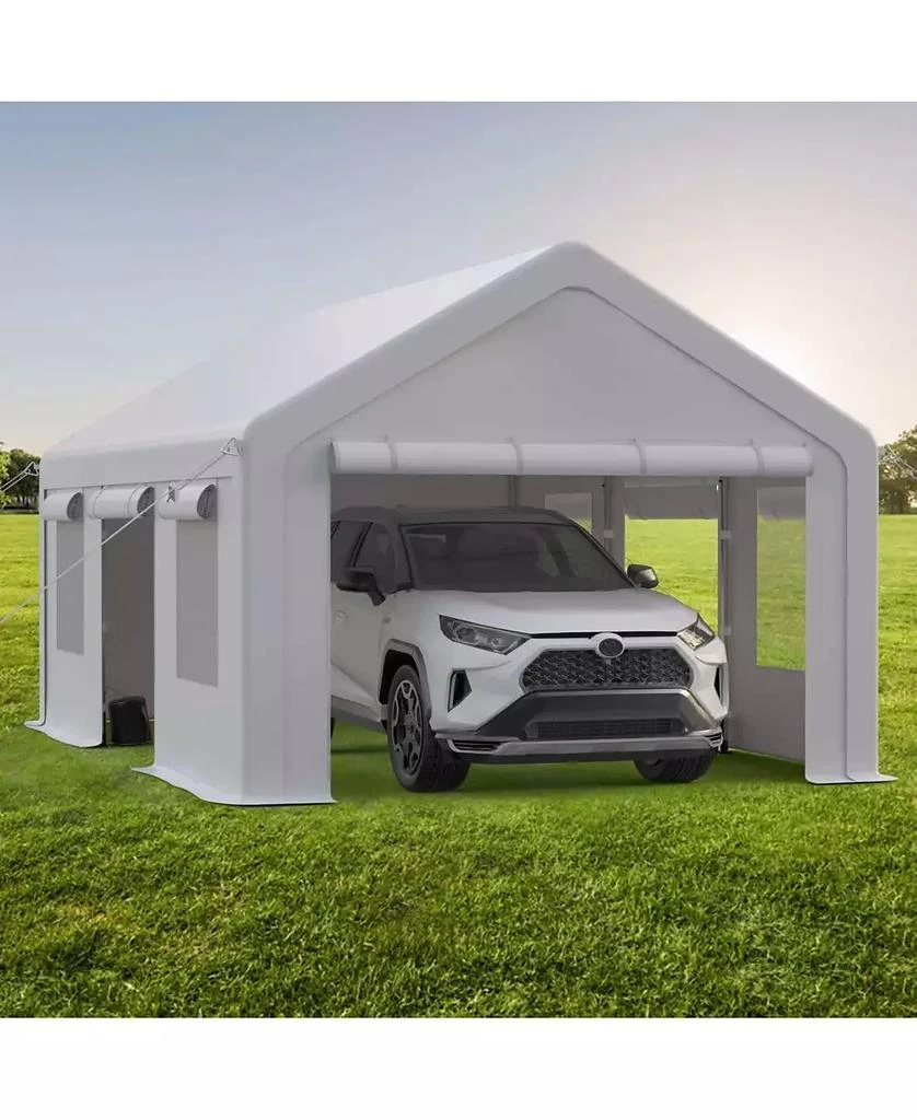 gaomon 12x20FT Portable Garage, 12
x20
 Carport Heavy Duty, Galvanized Frame 
180 g PE Waterproof Canopy, with 4 Doors (Included 2 Side Doors), and 4 Windows, for Pickup Truck, and Boat
