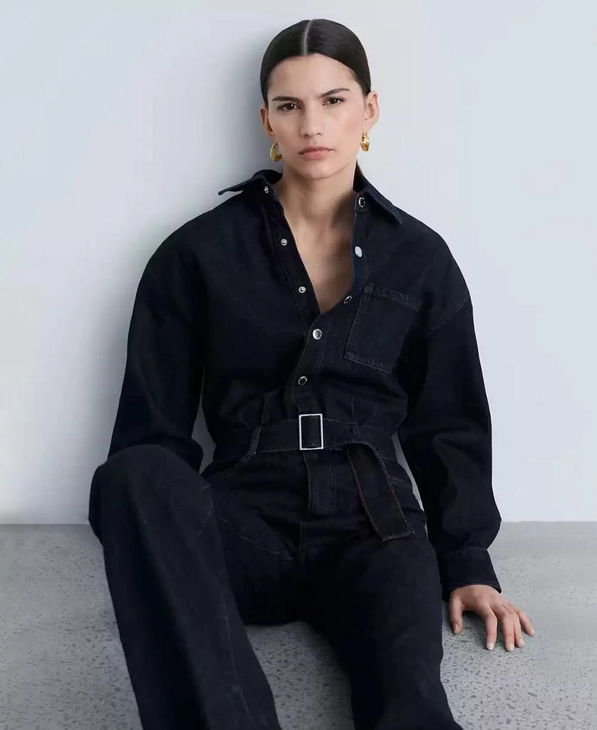 Mango Women's Denim Belted Jumpsuit 6