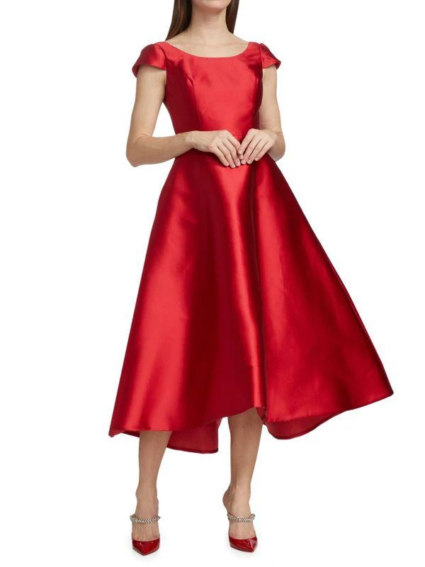 knee length dresses for ladies Adrianna Papell Mikado Square Neck Sleeveless A-Line Midi Dress, Womens, 12, Midnight main image 1