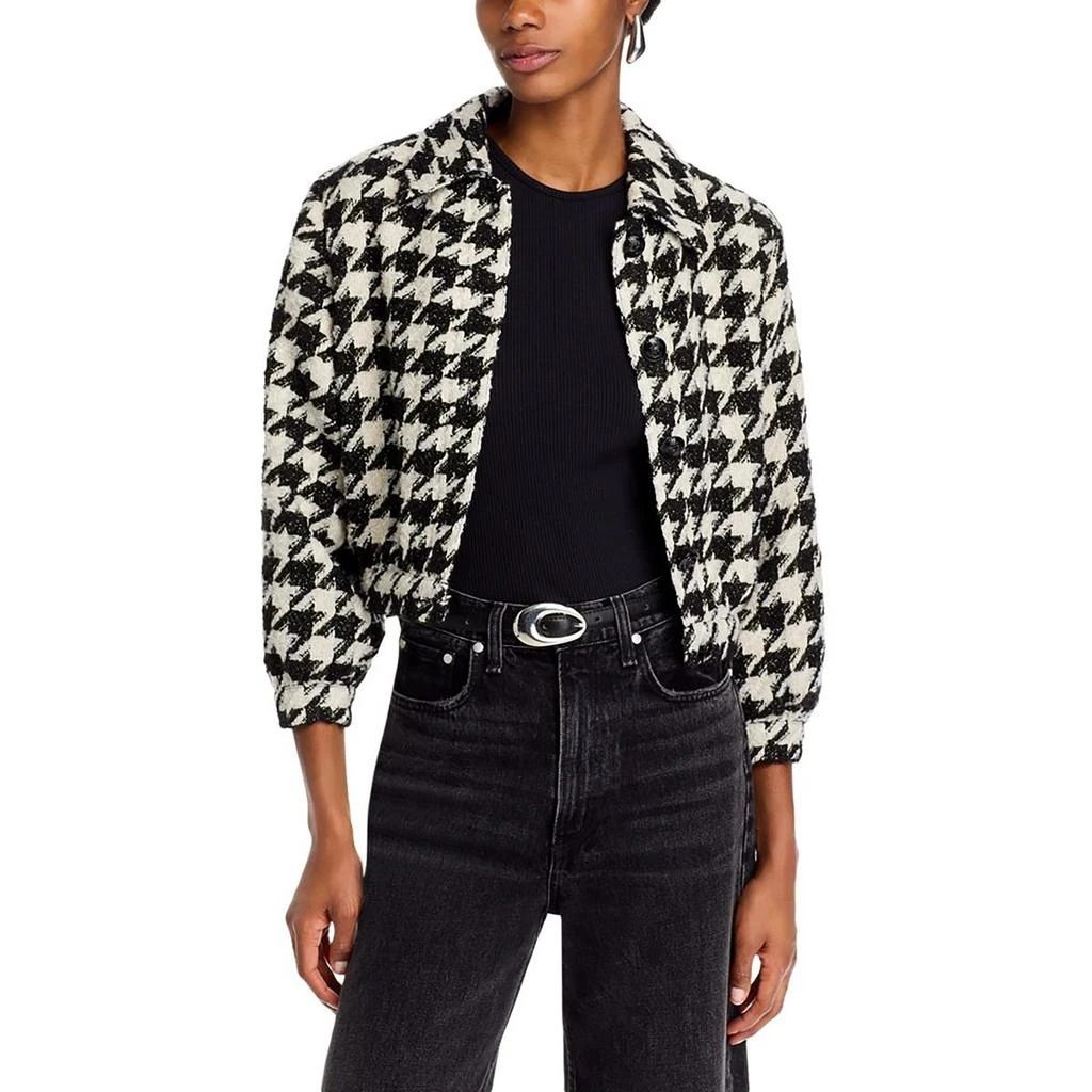 L'Agence Womens Houndstooth Polyester Bomber Jacket 1