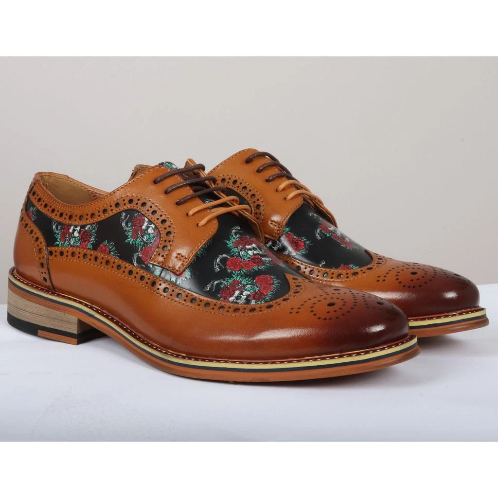 Justin Reess Ross Floral Skull Print Leather Oxford Brogue Lace Up Formal Dress Shoe 2