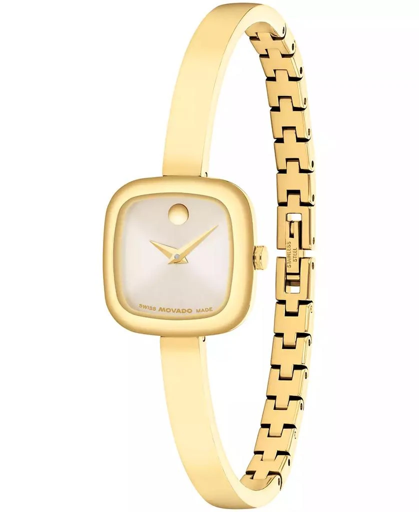 Movado Women's Museum Cushion Swiss Quartz Yellow PVD Steel Bangle Watch, 21.50mm 2