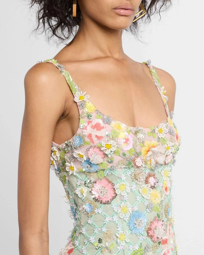 La Fuori Aurora Misty Green Twilight Blossom Embellished Midi Dress 5