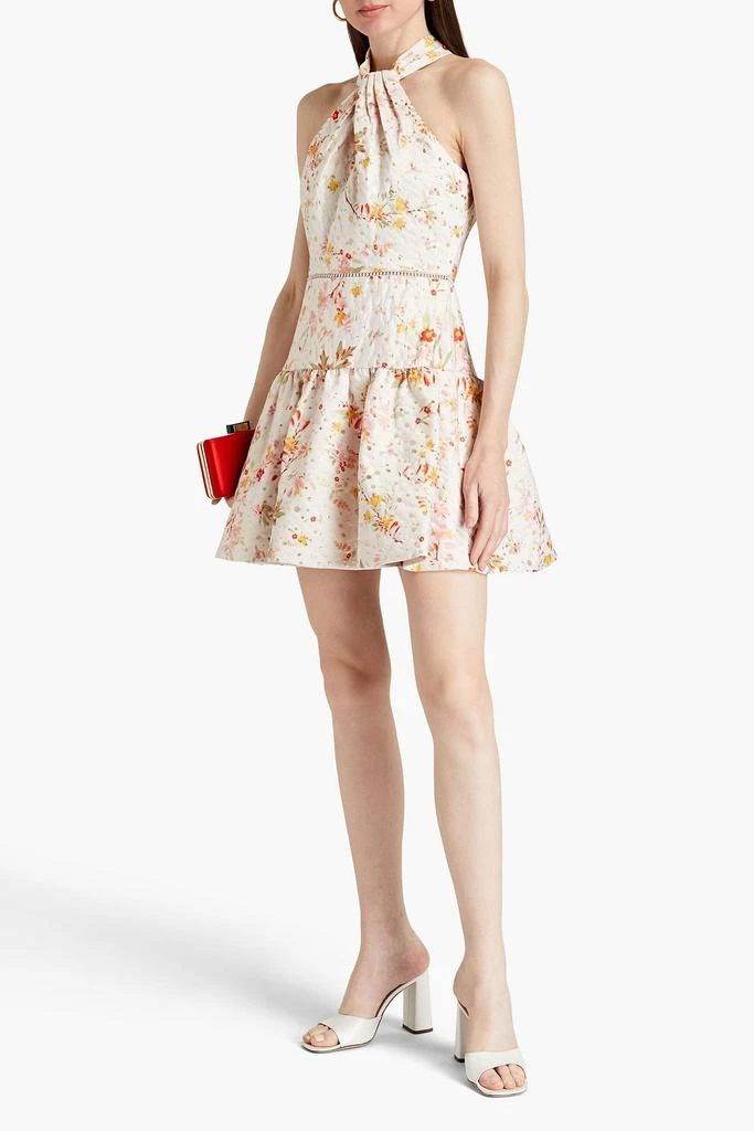 Monique Lhuillier Floral-print metallic fil coupé satin-twill mini dress 2