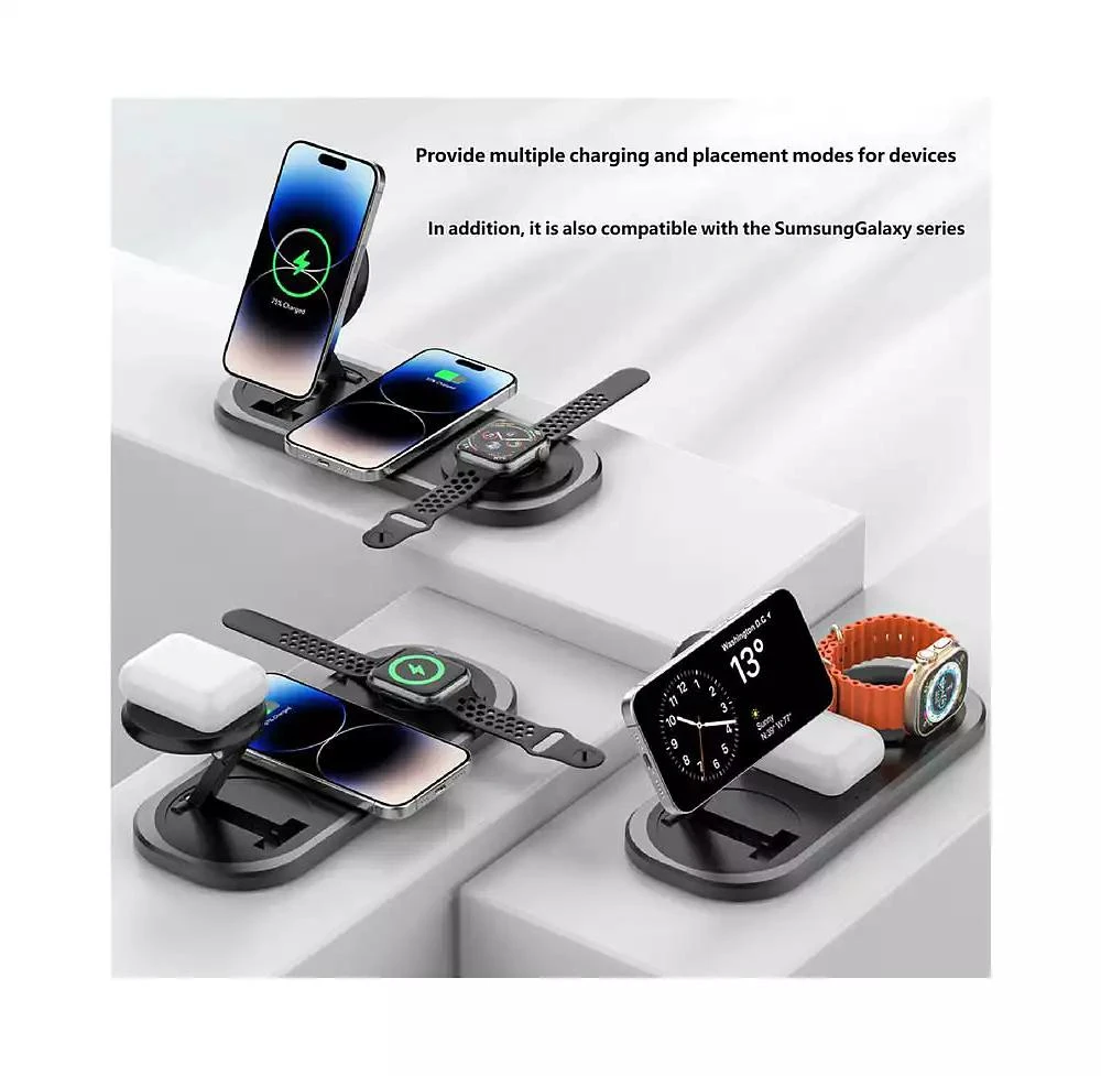 risokeys Foldable Wireless Charger - 3-in-1 Wireless Charger with Magnetic Phone,Watch and Earphone Charging Station for Desktop 4