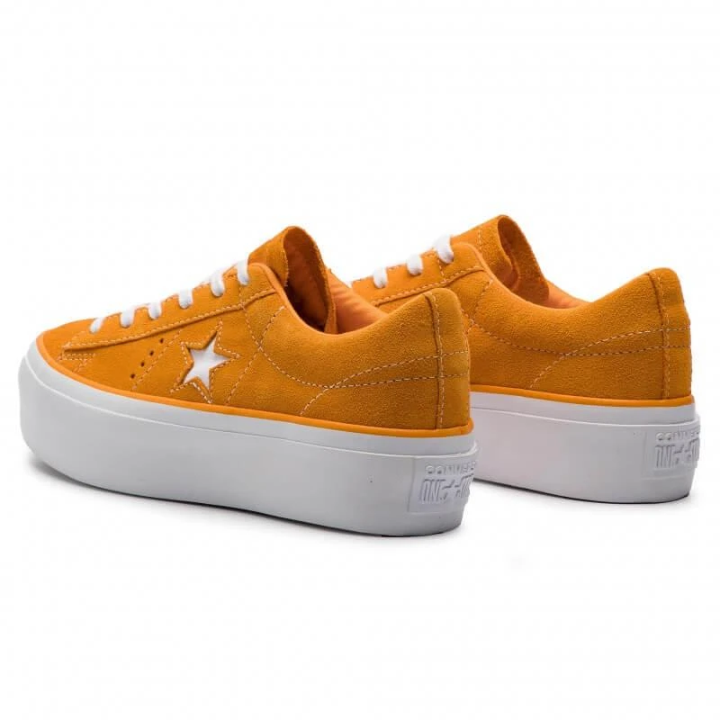 Converse One Star Platform OX Ladies Bright Orange Suede Sneakers 3