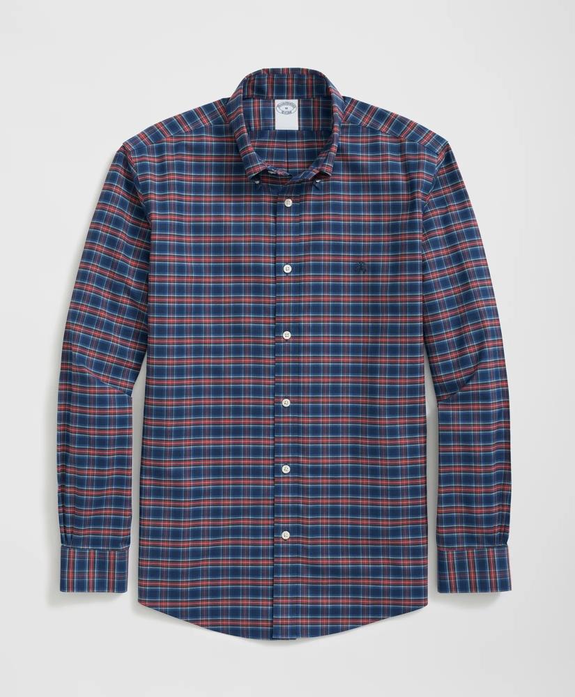 Brooks Brothers Stretch Cotton Non-Iron Oxford Polo Button Down Collar, Tartan Shirt