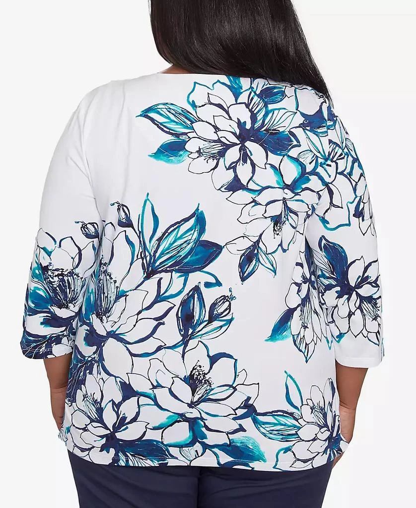 Alfred Dunner Plus Size Nantucket Fineline Floral Three Quarter Sleeve Top 2