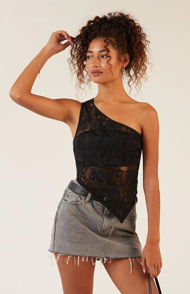 KENDALL & KYLIE Patchwork Lace One Shoulder Asymmetrical Top 1
