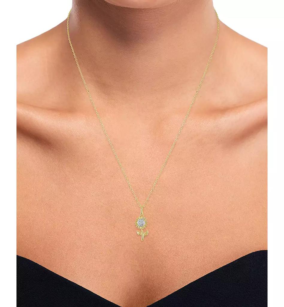 Macy's Diamond Accent Sunflower Pendant Necklace in 14k Gold-Plated Sterling Silver, 16" + 2" extender