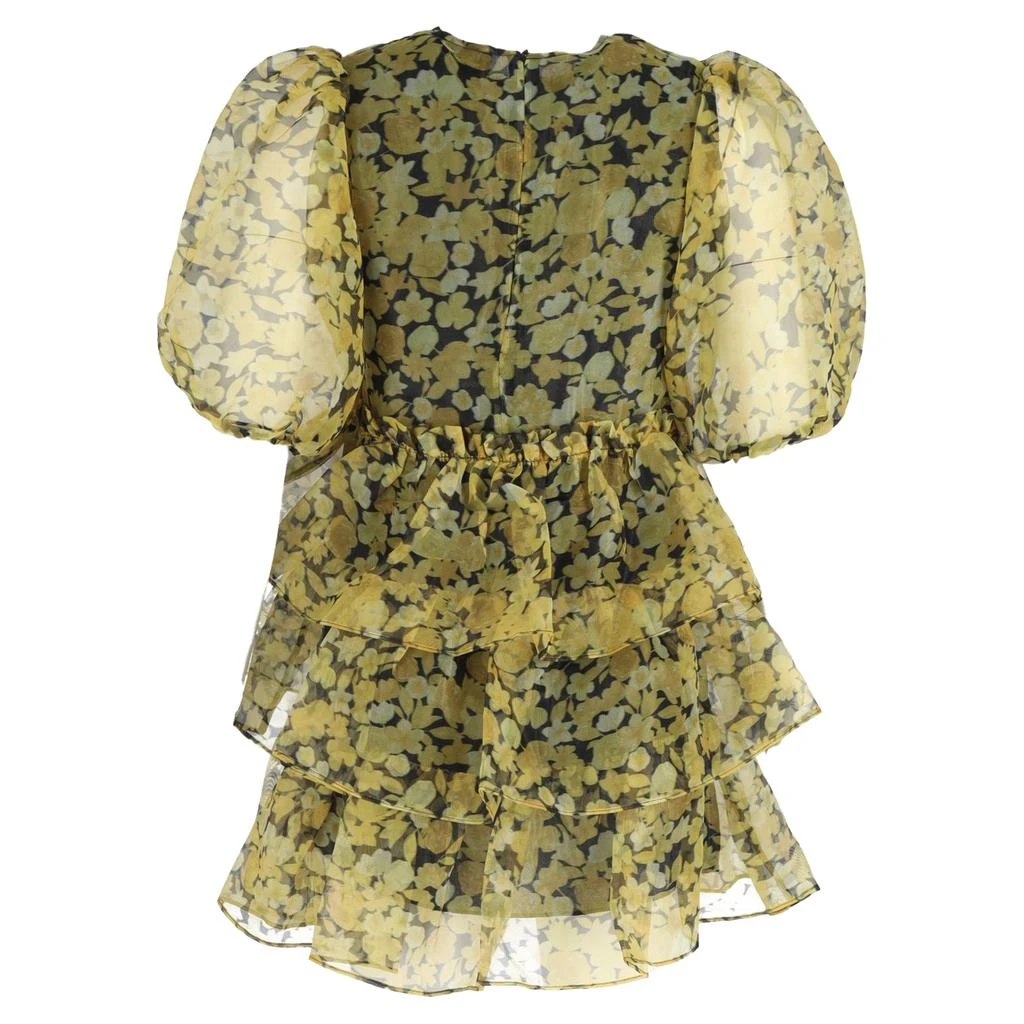 Ganni Ganni Ruffled Tiered Floral-Print Organza Mini Dress In Yellow Polyester 3