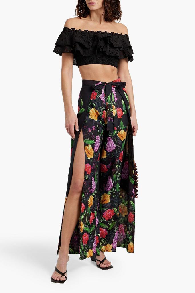 Charo Ruiz Ibiza Off-the-shoulder cropped broderie anglaise cotton-blend top
