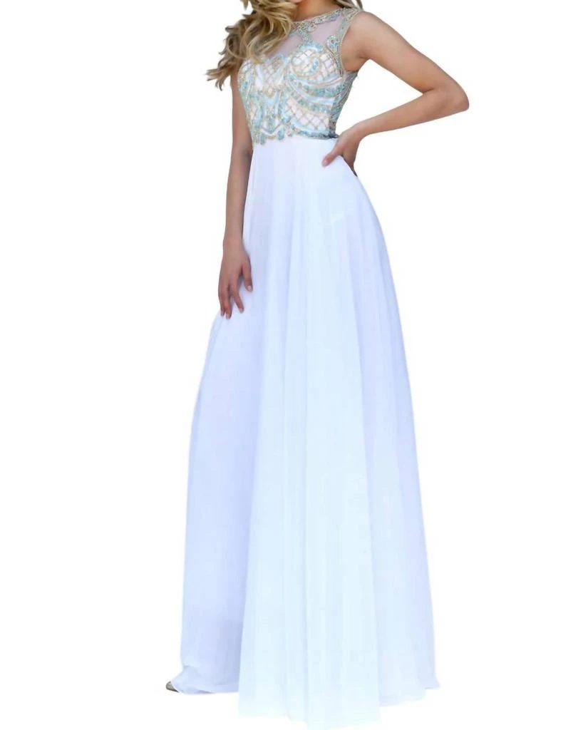 open lace back dress Sherri Hill 55808 Dresses 000 / Light Blue