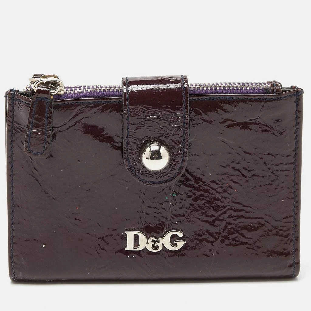 Dolce & Gabbana D&g Plum Patent Leather Double Zip Bifold Flap Wallet 1