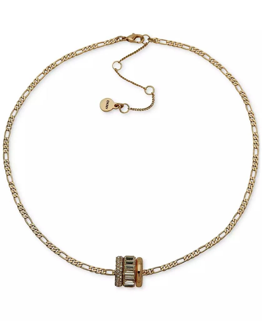 DKNY Gold-Tone Crystal Pavé, Baguette & Polished Rondelle Figaro Link Pendant Necklace, 16" + 3" extender