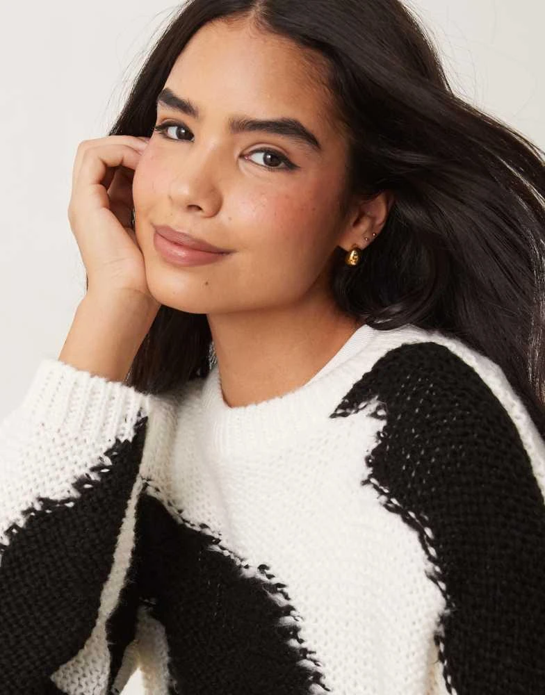 ASOS ASOS DESIGN cow print crew neck jumper in mono 3