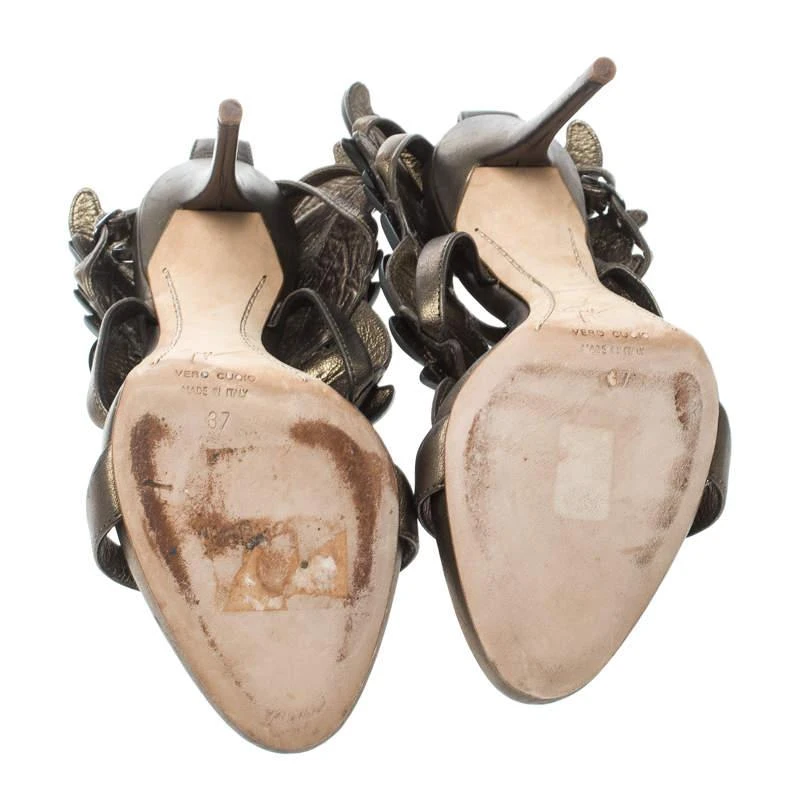 Giuseppe Zanotti Giuseppe Zanotti Olive Green Leather Argent Metal Wing Embellished Strappy Sandals Size 37 6