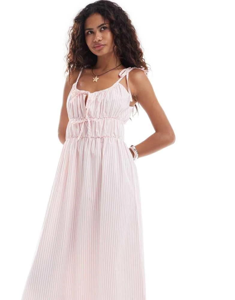 Reclaimed Vintage Reclaimed Vintage tie front maxi summer dress in pink stripe 3